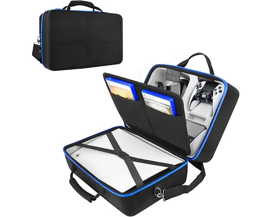 This carrying case for ps5 easily fits in accessories such as a P S 5 console, controller, headphones, and more, with internal grooves designed to prevent each component from shaking, making it a great gift for gamers who like to carry their console.